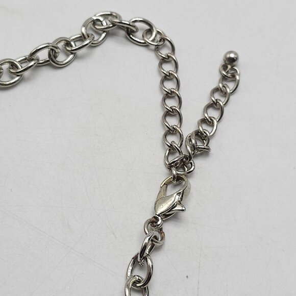 Silver Tone Chain Necklace With Clear Faceted Beads Crystal Accents CHA CHA - Picture 8 of 9